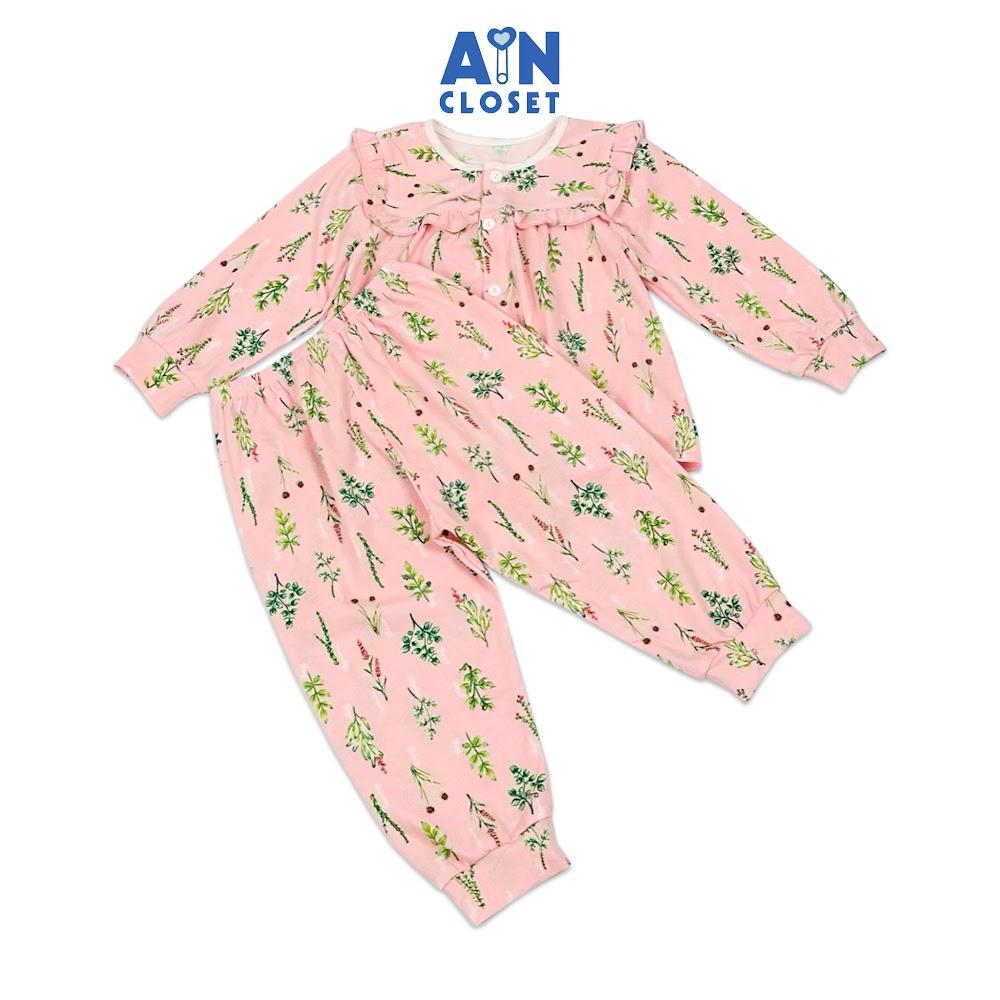 Bộ quần áo Dài bé gái họa tiết Lá Nguyệt Quế nền hồng thun cotton - AICDBGELVYT0 - AIN Closet