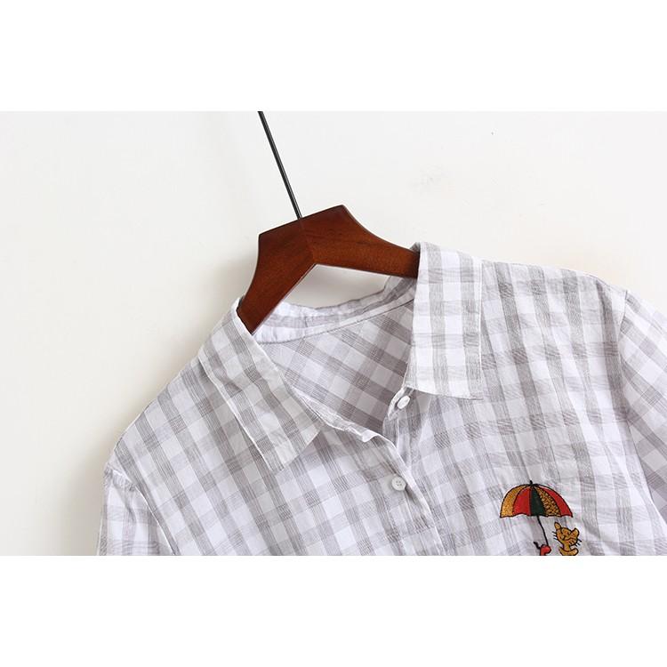 ÁO SƠ MI CARO HỌA TIẾT THÊU XẺ VẠT