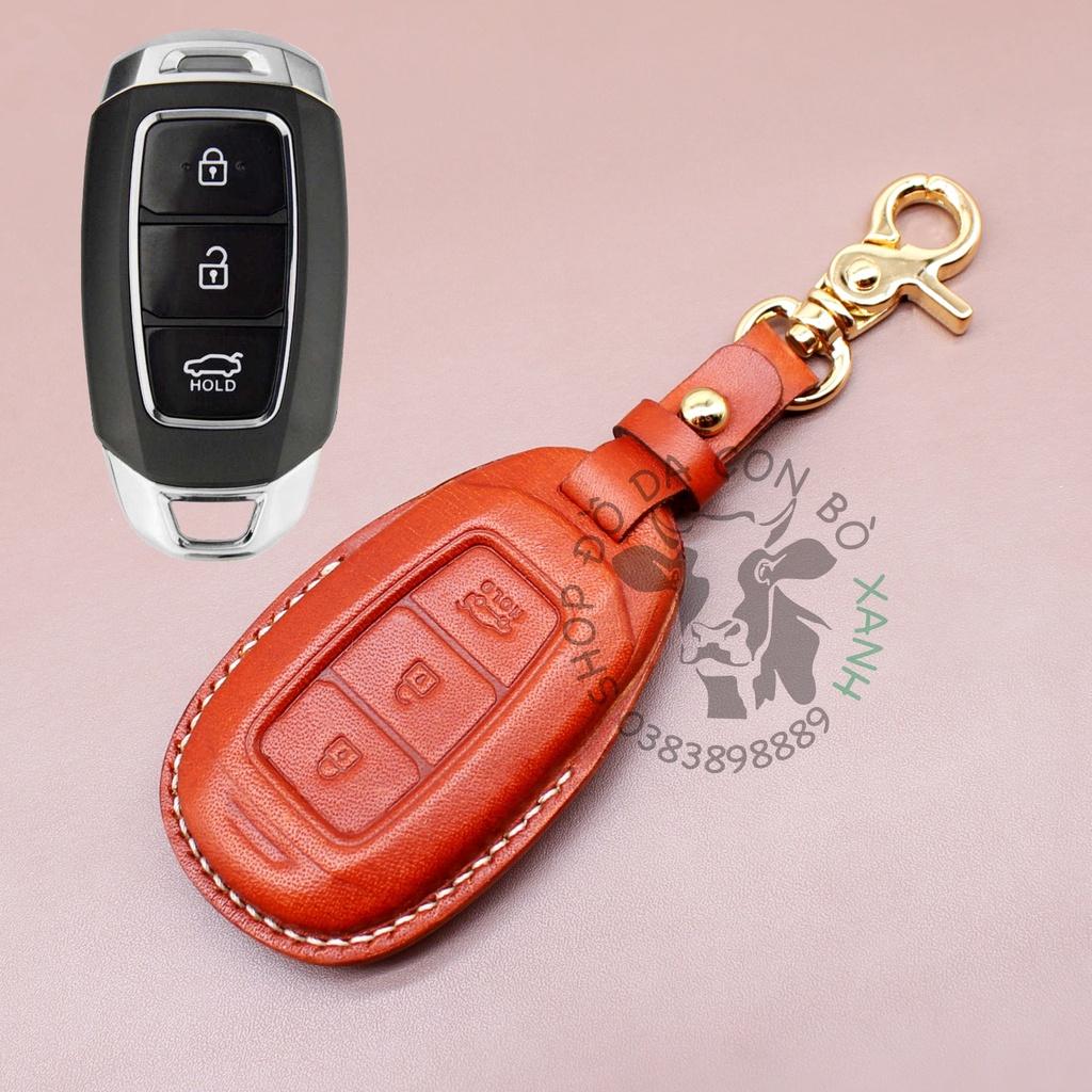 Bao da dành cho Chìa Khoá Ép Phom Hyundai Accent, Kona, Santafe handmade da thật 009e