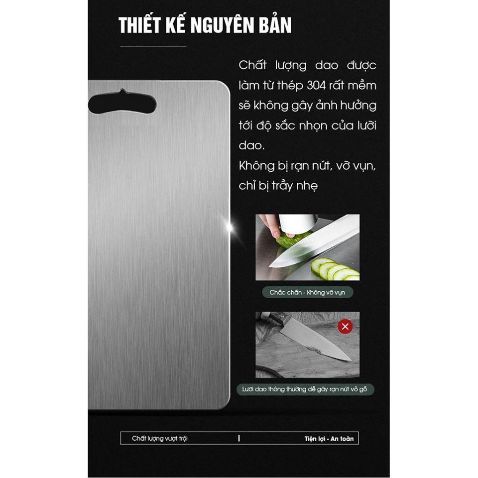 Thớt Inox 304 Hình Chữ Nhật Kháng Khuẩn - Giã Đông - Chống Rỉ Sét 34.5X24 - Dày 0.3Cm - Hàng Chất Lượng