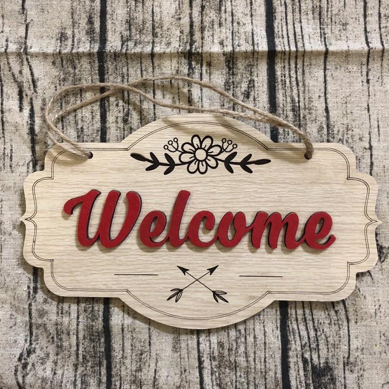 Bảng gỗ chữ Welcome treo cửa ra vào, treo cửa hàng shop thời trang quán cafe có sẵn dây treo tặng móc dán