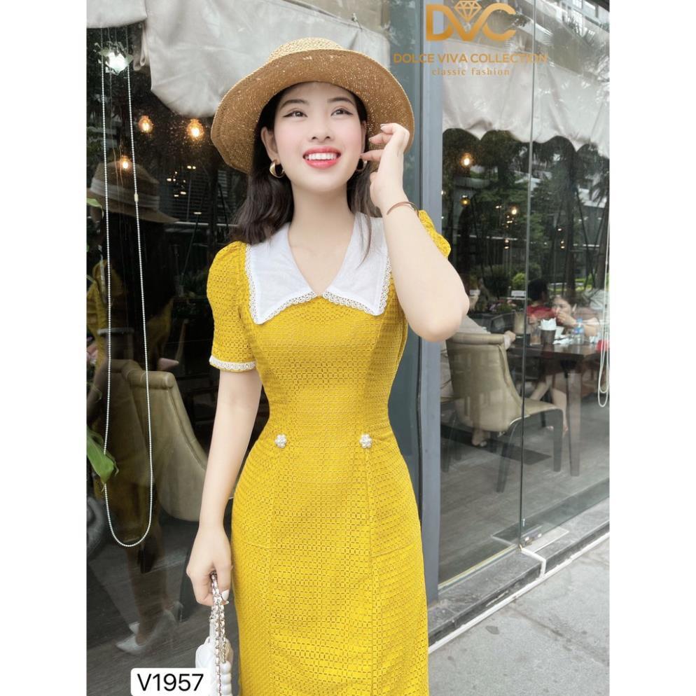 Váy vàng cổ phối V1957 - Đẹp Shop DVC