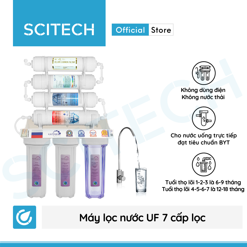 Bộ lọc nước uống công nghệ UF 7 cấp lọc by Scitech (Không dùng điện, không nước thải) - Hàng chính hãng