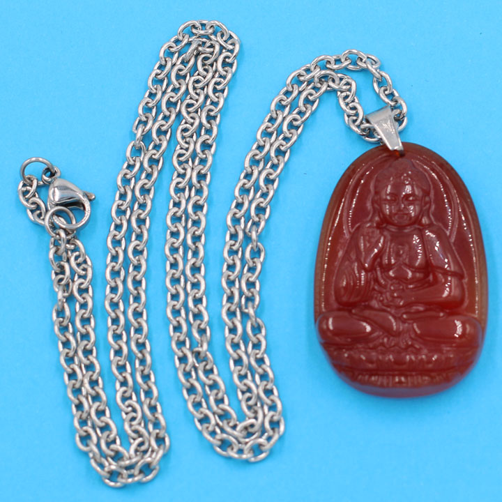 Vòng cổ inox trắng mặt Phật A Di Đà thạch anh đỏ 3.6cm DITTOB7 - Phật bản mệnh tuổi Tuất, Hợi - Mặt size nhỏ