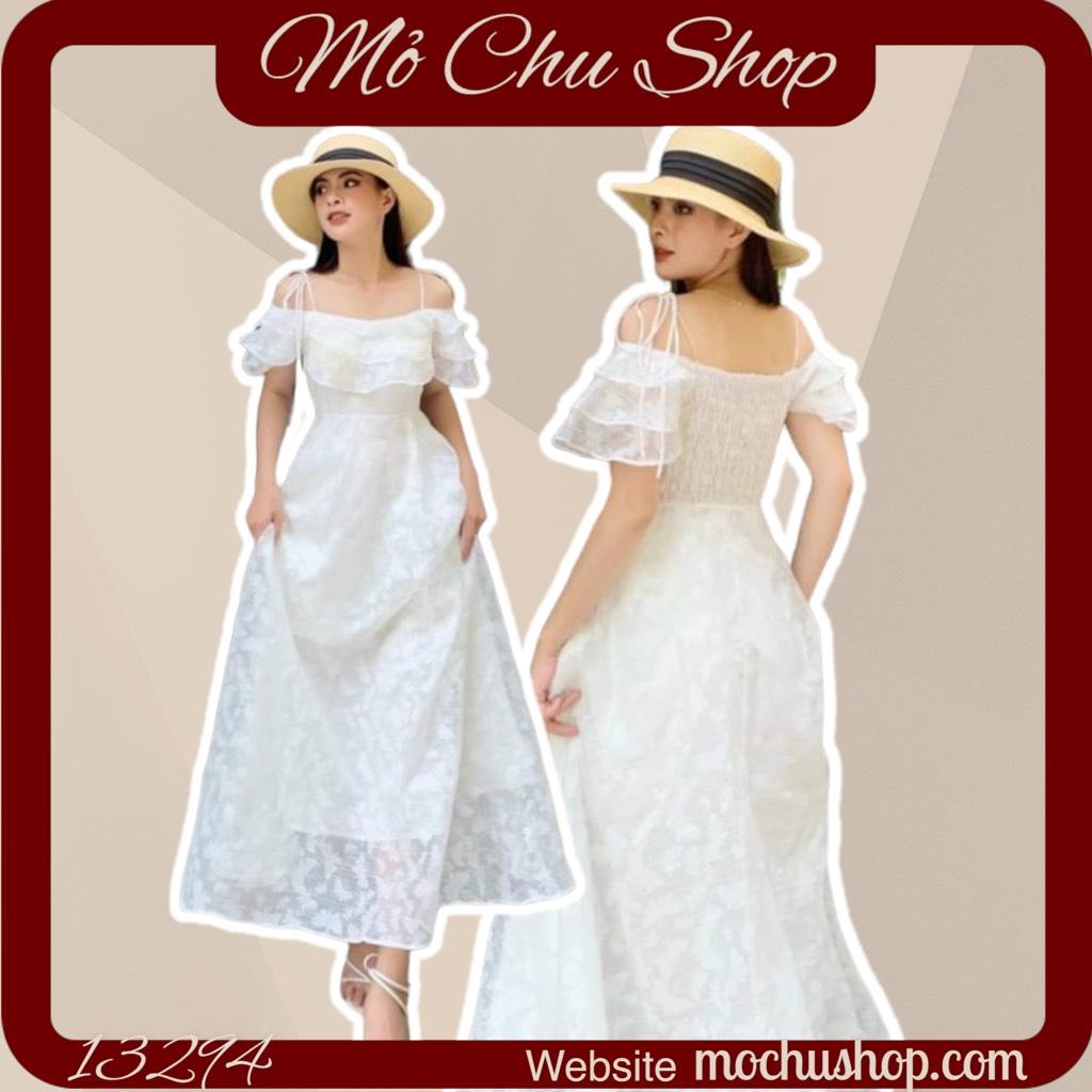 ĐẦM MAXI HOA NỔI 2 DÂY CỘT VAI RỚT BÈO TẦNG 13294