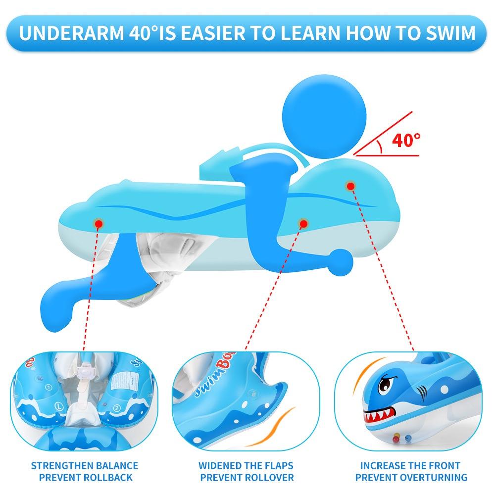 Phao Bơi Cá Mập Cho Bé Chống Lật Có Mái Che Từ 0-6 Tuổi SwimBoBo Xanh Dương - Có Mái Che