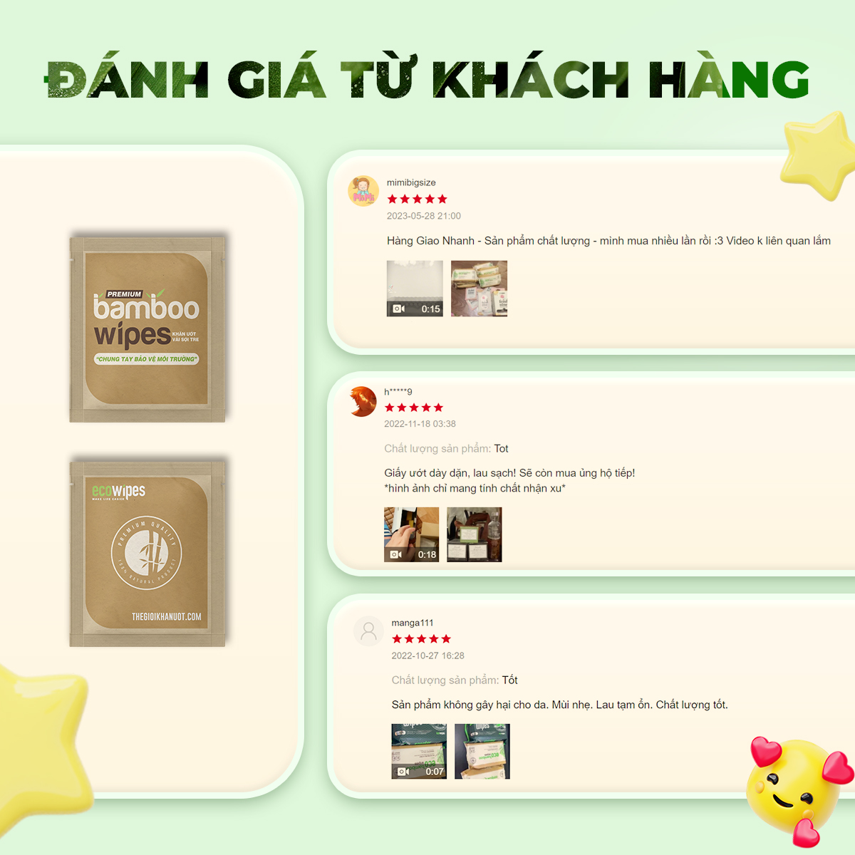 Combo 10 gói khăn giấy ướt cao cấp EcoBamboo Travel size Premium gói 1 tờ vải tre sinh thái không mùi có thể phân hủy