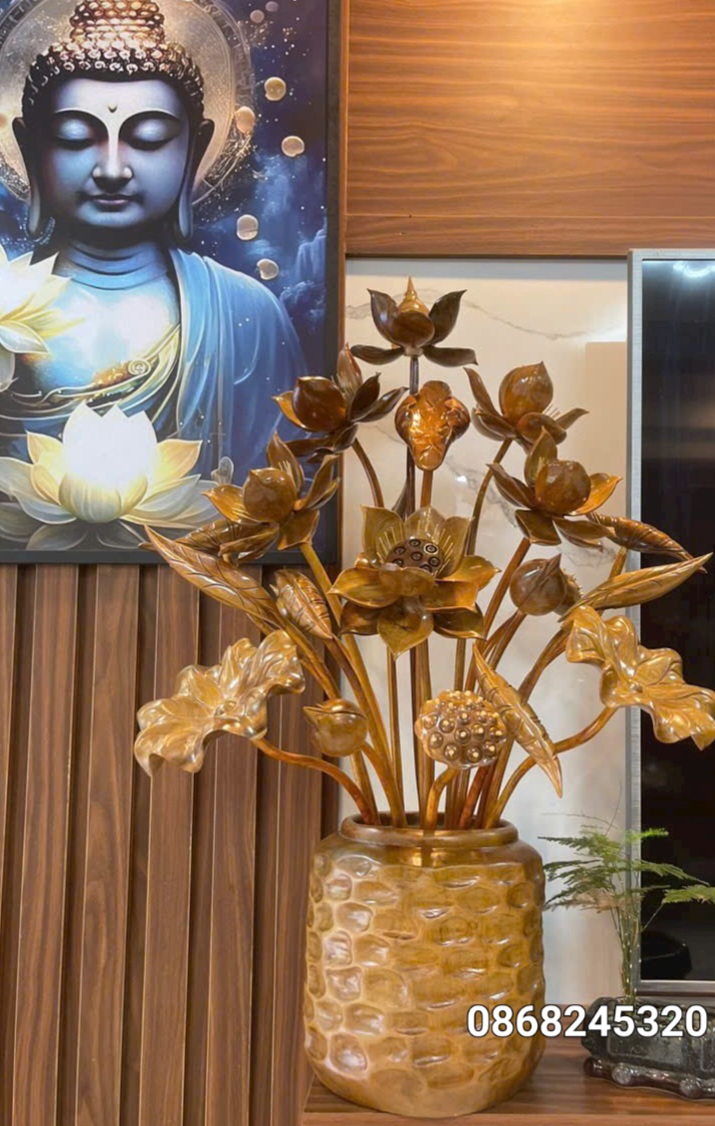 1 bình hoa sen phong thủy trang trí phòng khách ,phòng thờ bằng gỗ ngọc âm thơm nức kt cao 85×62×50cm 