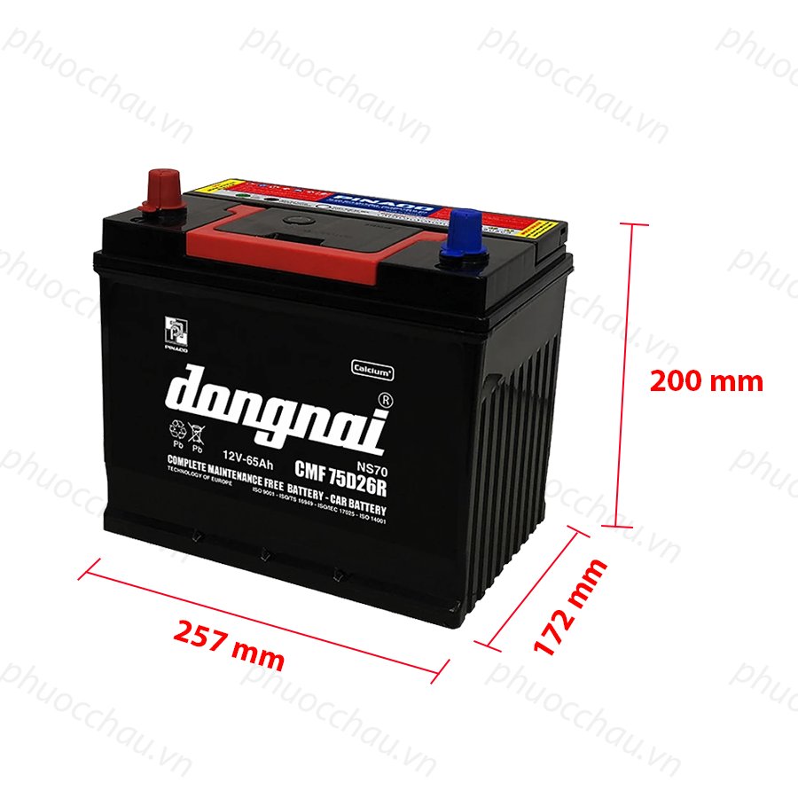 Bình Ắc Quy 12V65Ah, Ắc Quy Dong Nai CMF 75D26L/R