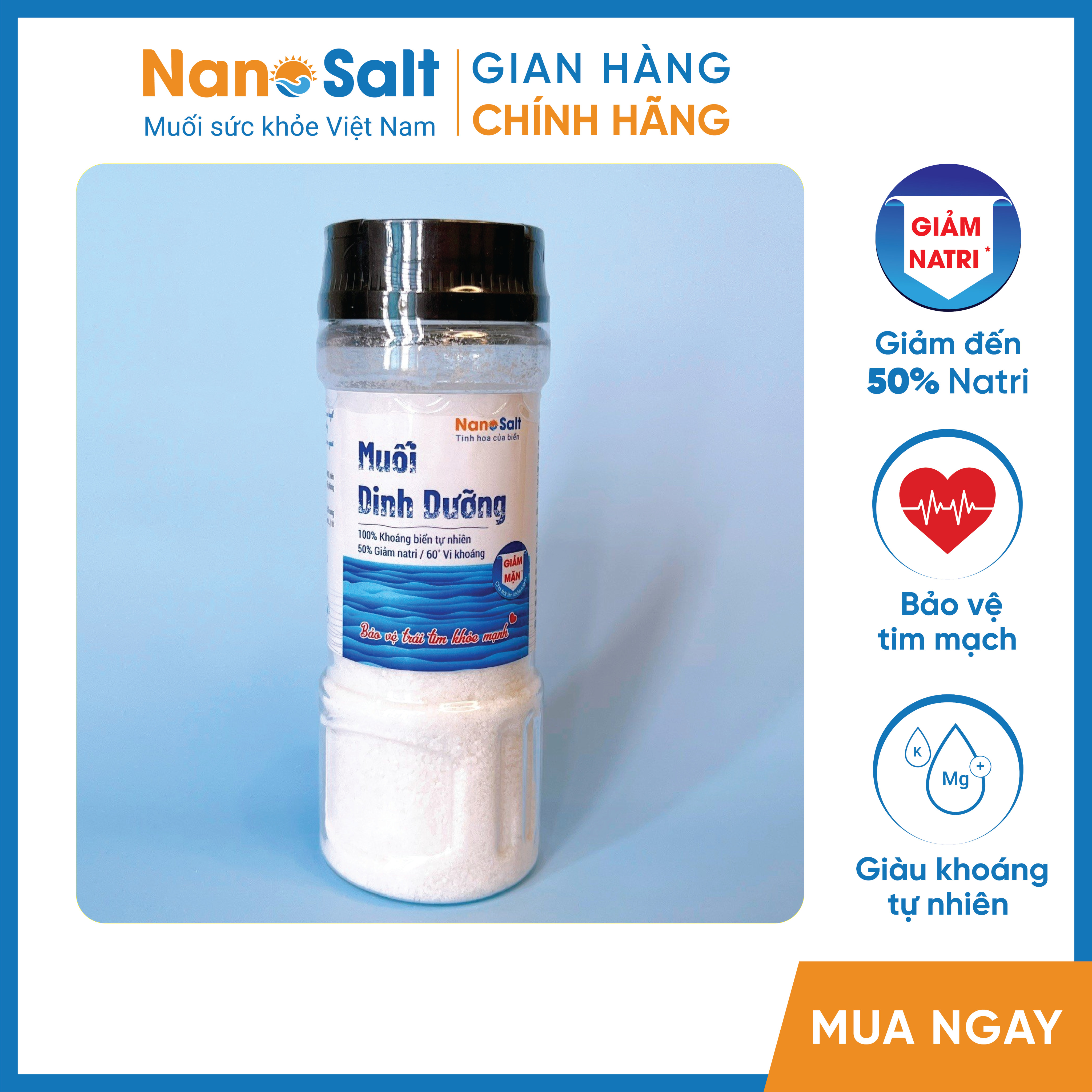 Muối giành cho người cao huyết áp | Muối giảm Natri (Lọ 200g)