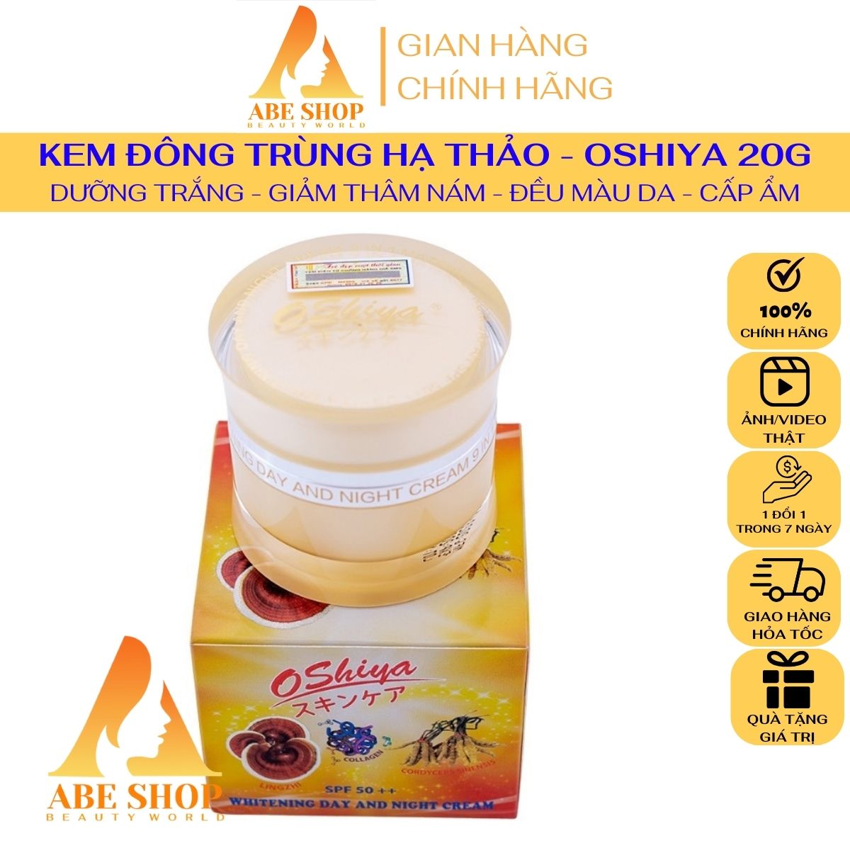 Ke OSHIYA Đông Trùng Hạ Thảo - Collagen - Linh Chi 20g - Làm Trắng - Giảm Thâm Nám - Chống Lão Hóa - Ngừa Mụn