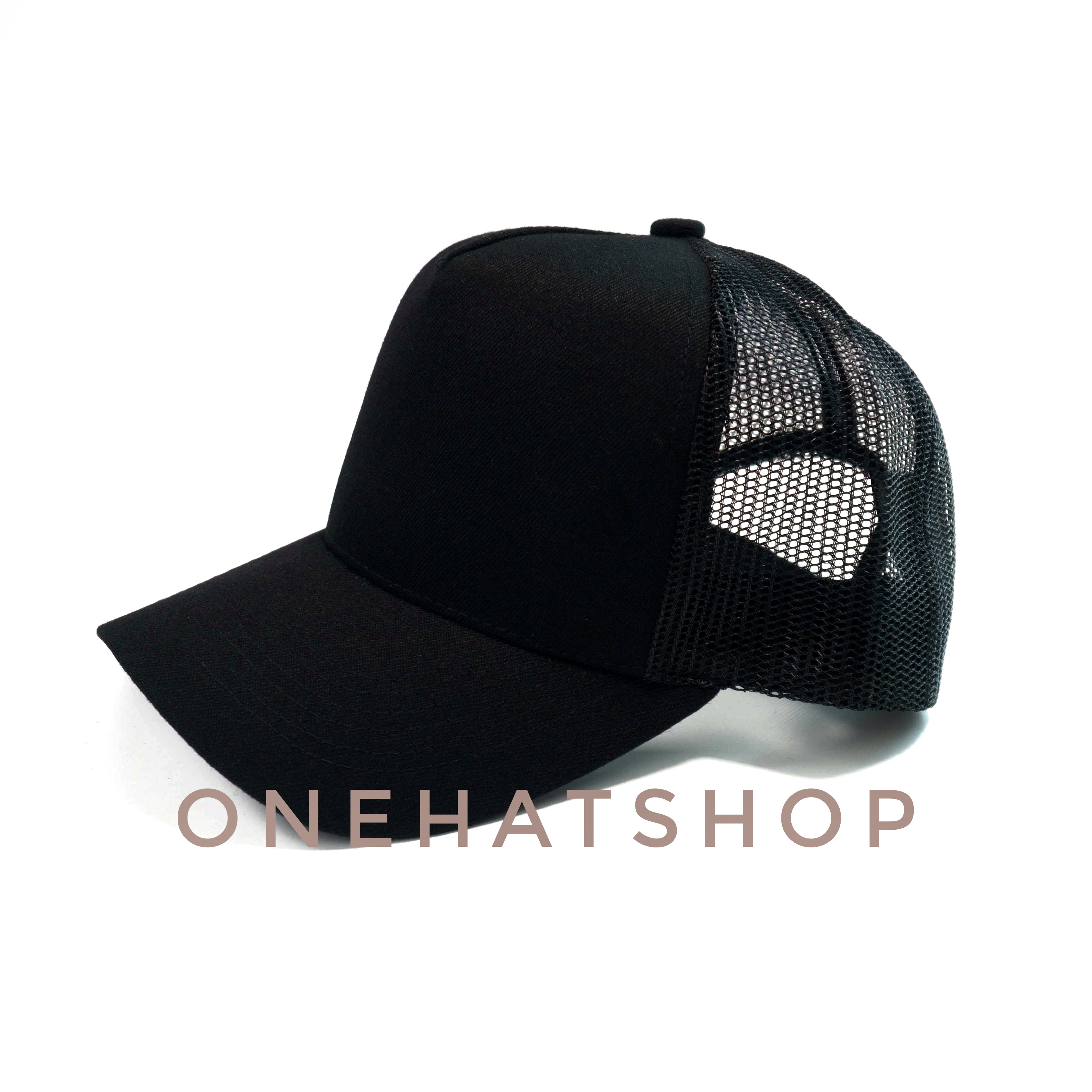Nón Lưỡi Trai Vành Cong fom Trucker trơn đen Lưới quai cài nút Brand One Hat