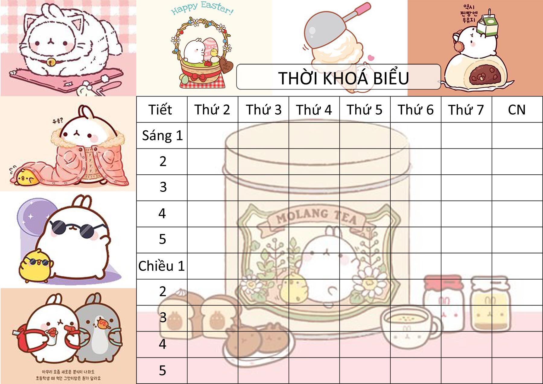 SET 5 Thời khóa biểu học sinh cute, đáng yêu, dễ thương ( mẫu ngẫu nhiên )