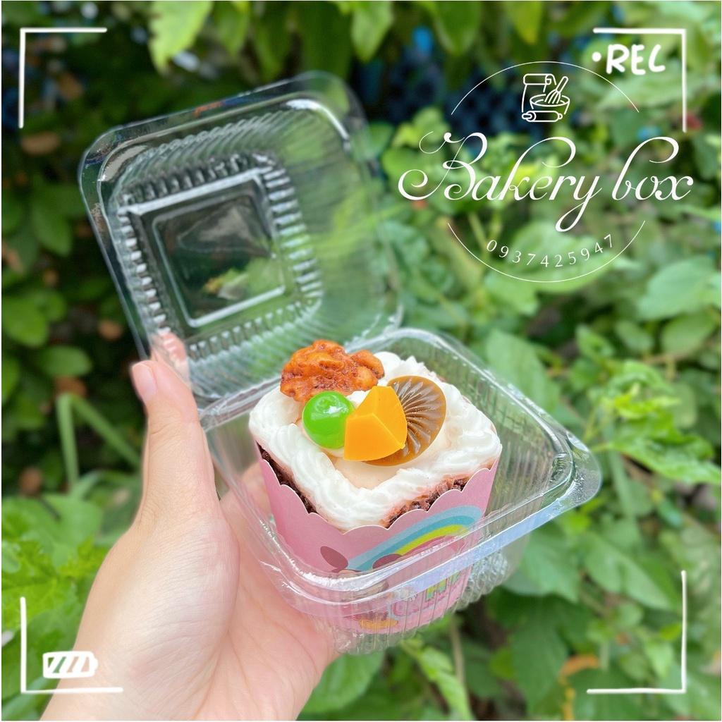 100 Hộp Vuông Nắp Gập H17 Đựng Bánh Bông Lan Trứng Muối - Rau Câu - Xôi - Cupcake