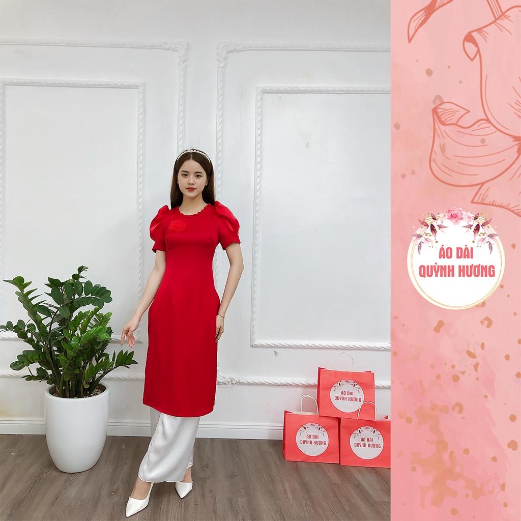 Áo dài cách tân tay bồng cổ tròn chất lụa tây thi mềm mại