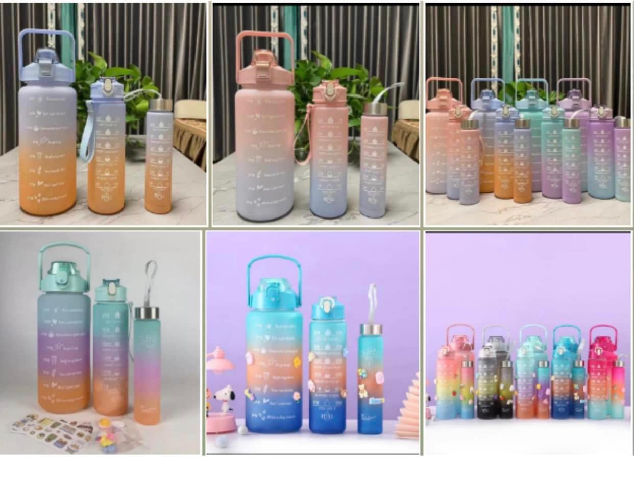 Set 3 Bình Nước Nhắc Nhở Dung Tích 2000ml 900ml và 400ml Tiện Lợi 3 in 1