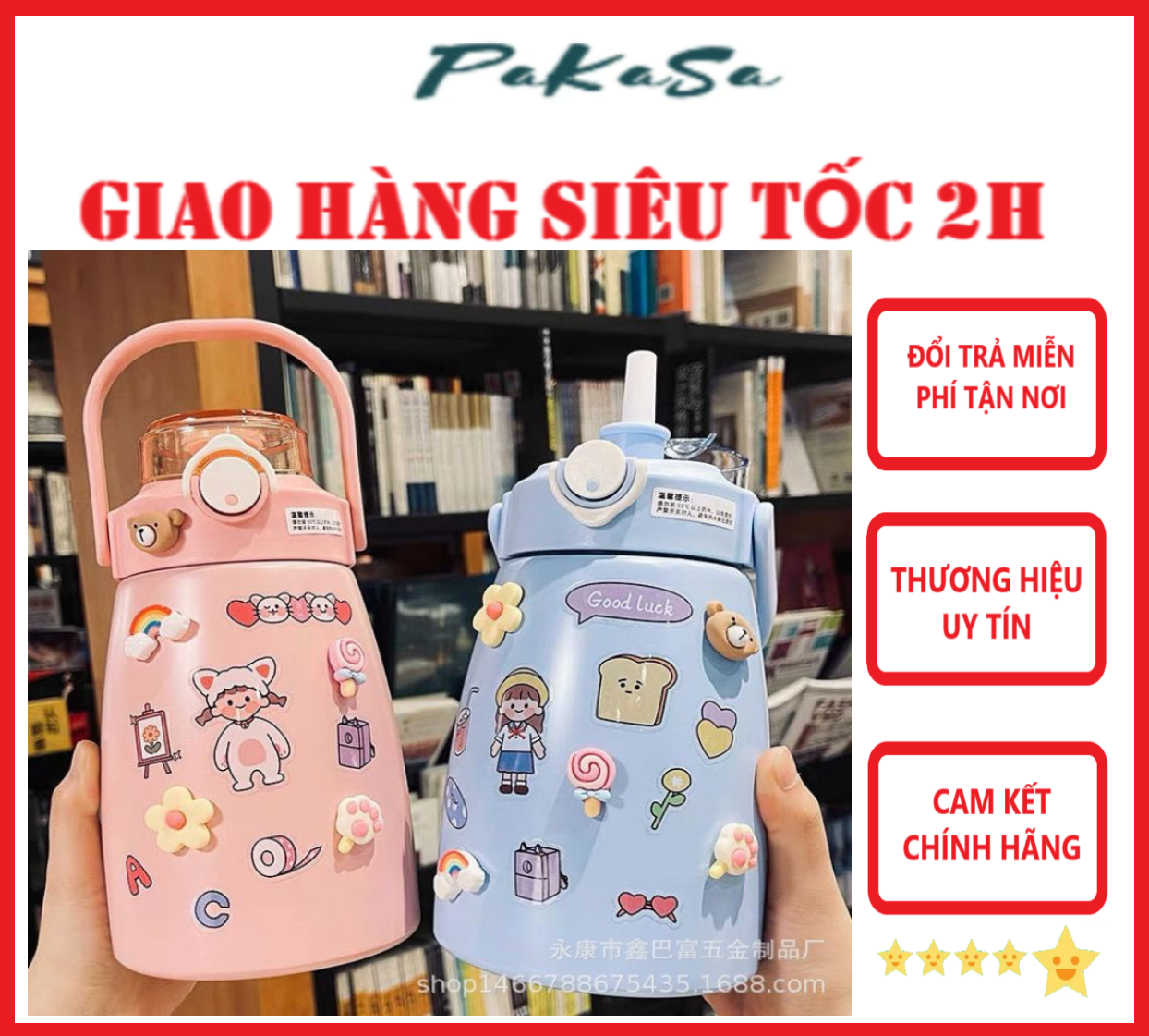 Bình Nước Giữ Nhiệt 2 Lớp 800ml Cute Kèm Ống Hút Chất Liệu Inox 304 An Toàn Tuyệt Đối Cho Người Dùng Có Khóa Chống Ngã Đổ - Hàng Chính Hãng