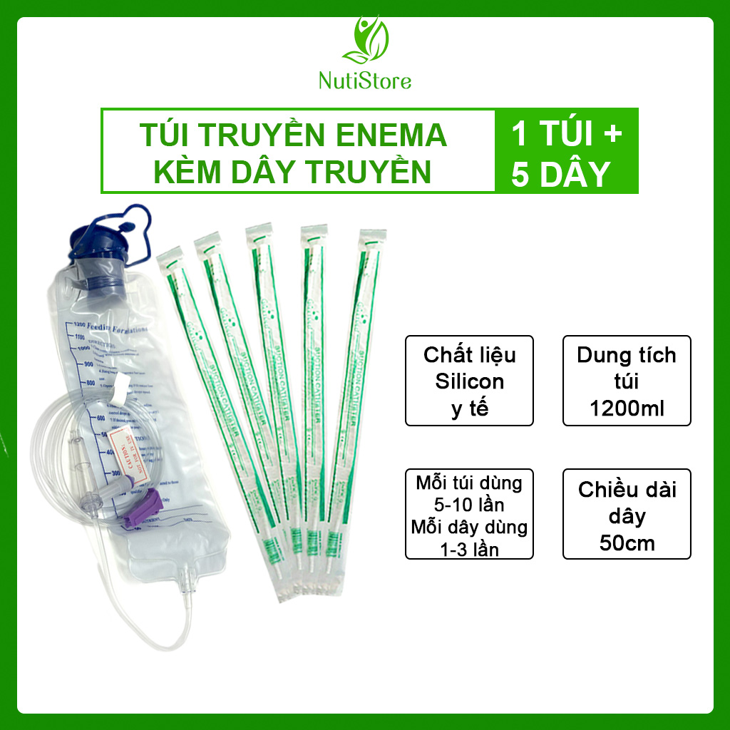 Dụng Cụ Thải Độc Đại Tràng (1 Túi + 5 Dây); Túi Truyền Thải Độc; Dây Truyền Thải Độc (Coffee Enema); Mỗi Túi Dùng Được 5-10 Lần; Mỗi Dây Dùng Được 1-3 Lần