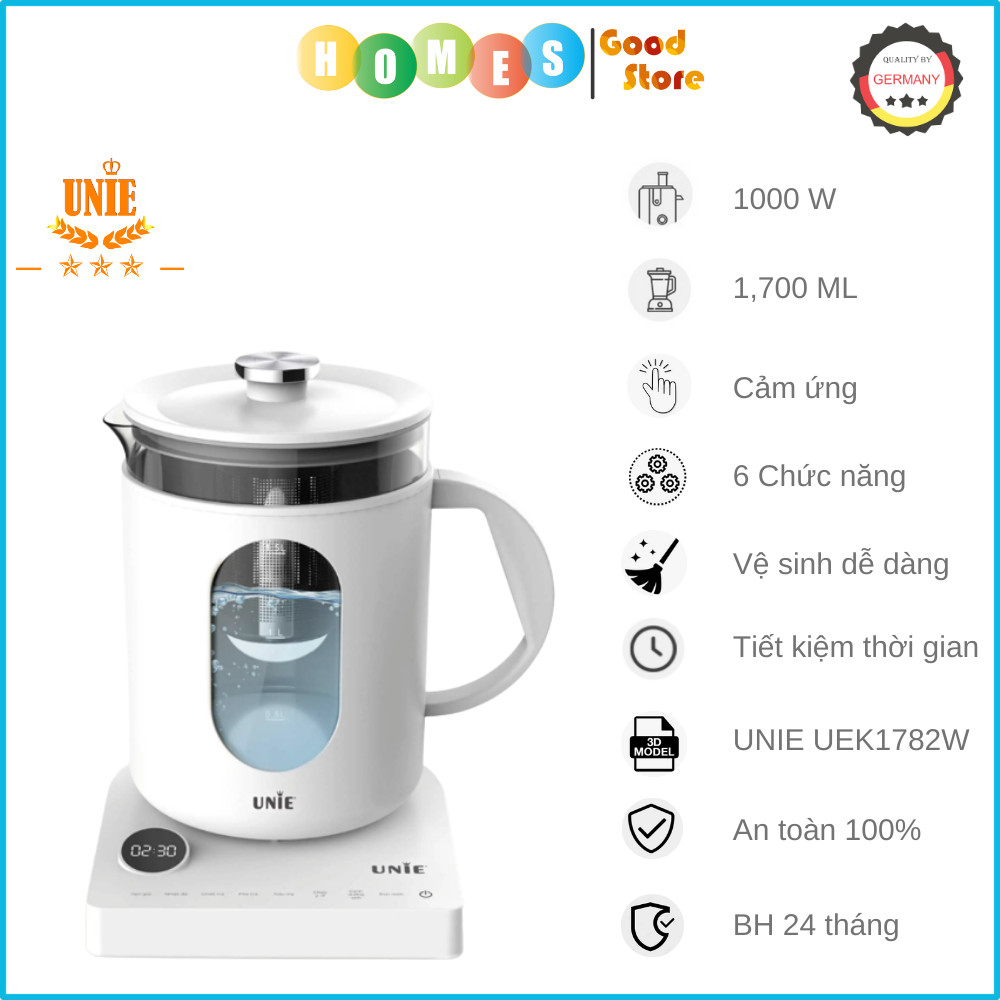 Ấm Siêu Tốc Đa Năng Cao Cấp Unie UEK1782W Sang Trọng Tiêu Chuẩn Đức - 6 Chức Năng Nấu Pha Dung Tích 1.7 Lít Công Suất 1000 W  - Hàng Chính Hãng