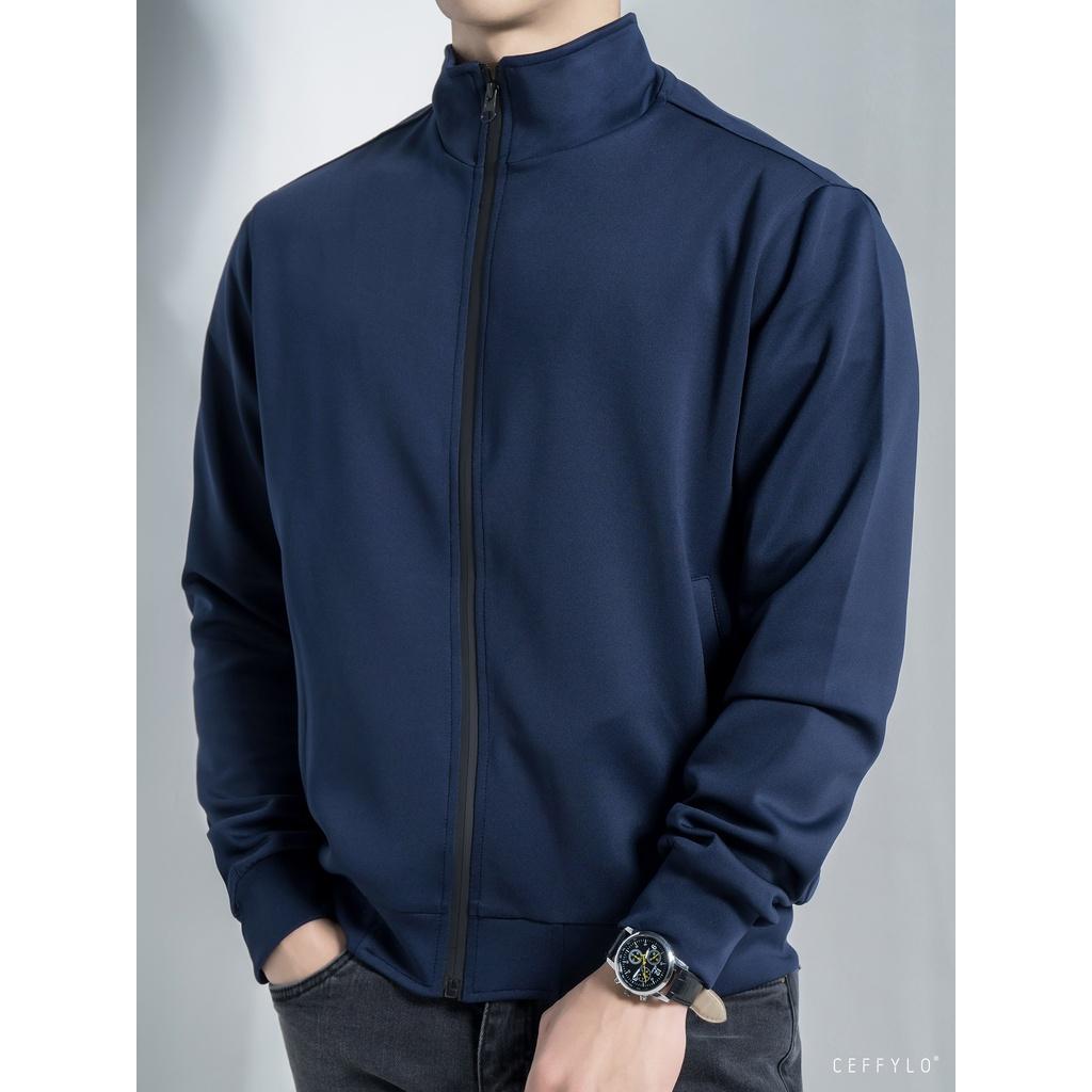 Áo Khoác Nỉ Cổ Dựng Xanh Navy Trơn, Chất Liệu Nỉ Mềm Mịn – CEFFYLO
