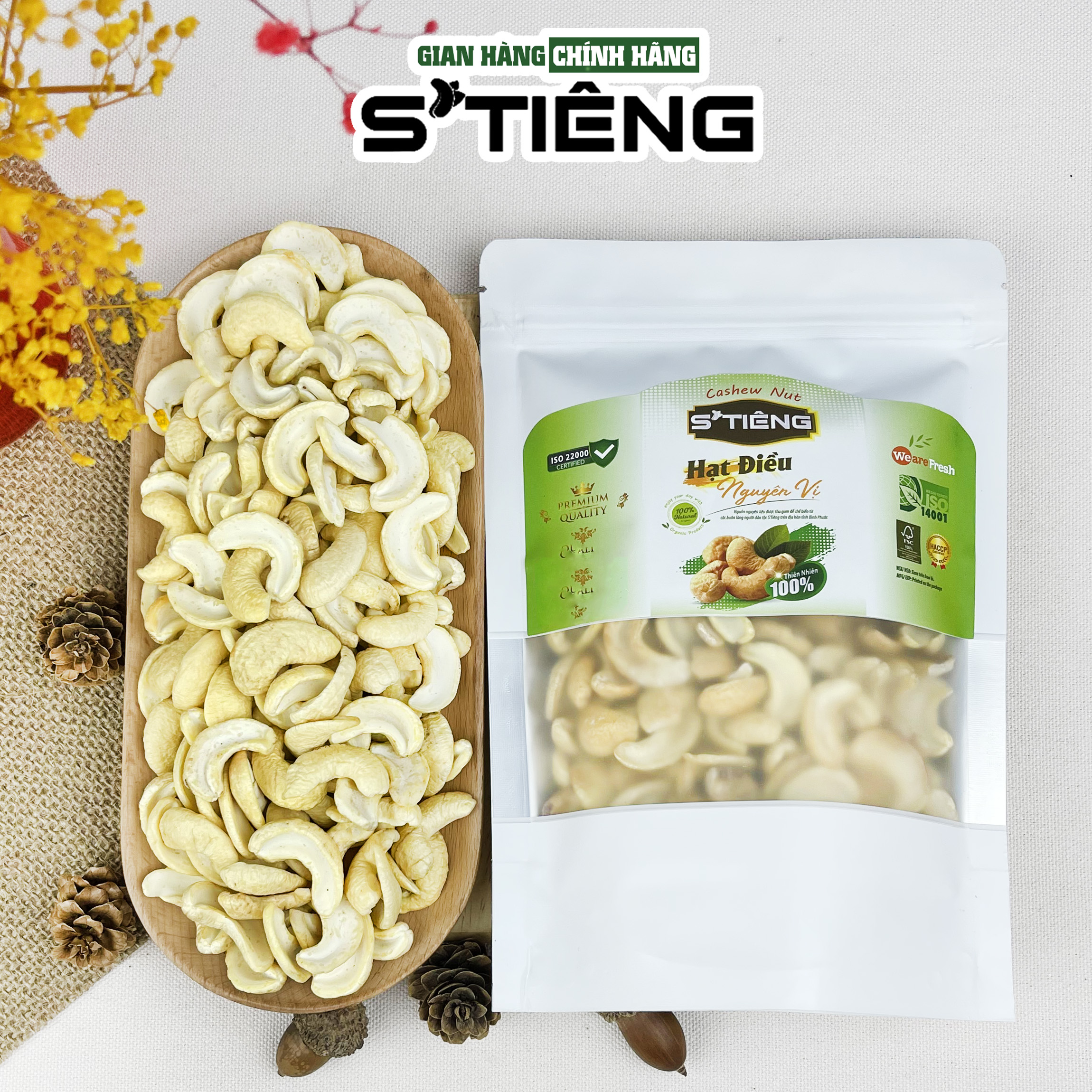 Hạt Điều Nguyên Vị Sấy Chín Không Muối Sạch Vỏ S'TIÊNG Loại Vỡ Đôi