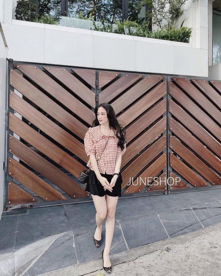 ÁO CỔ BÈO XINH SẮN Áo sơ mi kẻ đỏ cổ bèo xinh xắn hàng hottrend