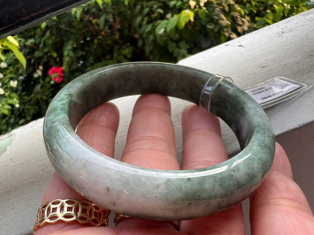 Vòng Tay Nữ Đá Cẩm Thạch Tự Nhiên Bản Hẹ Type A Ni 56mm Cao 14mm Dầy 8mm Kiểm Định Liulab 626566 Màu Xanh Đậm Bông Trắng bóng sang đẹp xinh xắn các Chị mệnh Kim mệnh Thủy 53kg - 59kg đeo tay sang sịn ạ