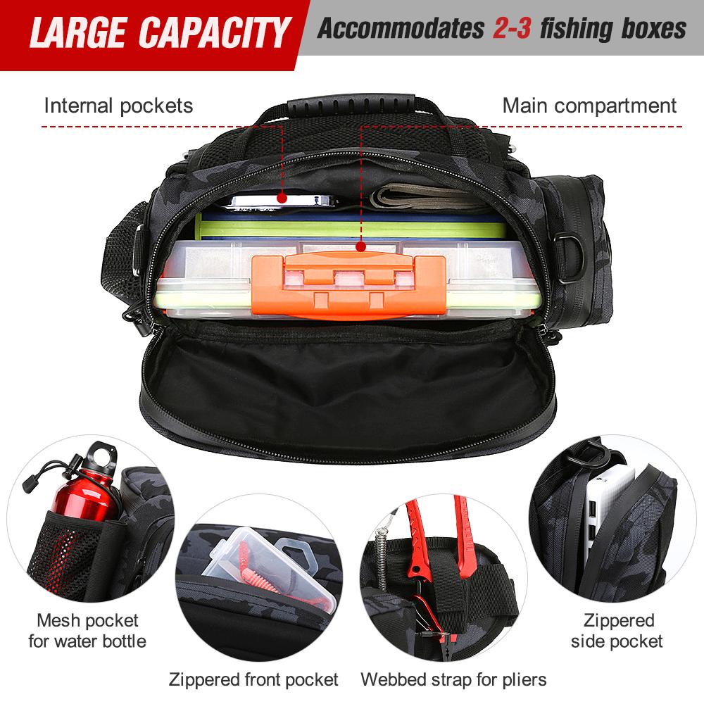 Fishing Tackle Bag Water-resistant Single Shoulder Crossbody Bag Waist Pack Fishing Lure Gear Utility Storage Bag