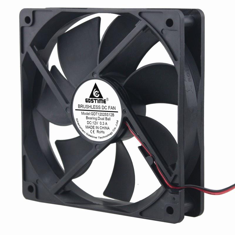 Gdstime1 Pcs 120*120*25mm Two Ball Bearing Cooling Cooler DC 12V 0.3A Axial Ventilation Fan 120mm x 25mm 12cm 2Pin 12025B