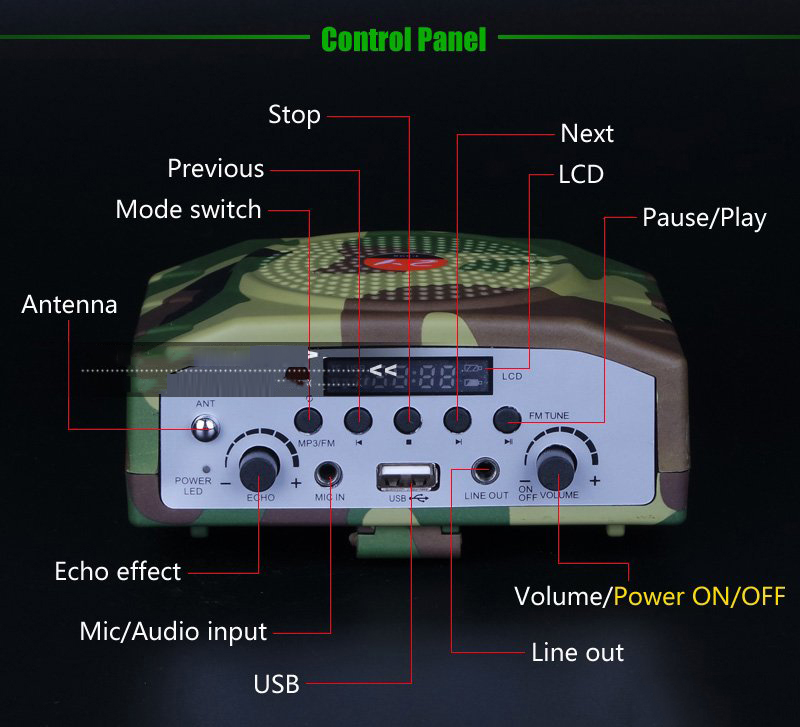 Loa nhử chim, loa trợ giảng E-898 - Kèm micro đeo tai, remote điều khiển lên đến 300m - Hỗ trợ Bluetooth, FM radio, USB, SD card - Công suất 25W, Pin sạc dung lượng cao - Chỉnh được echo trên loa (E898)