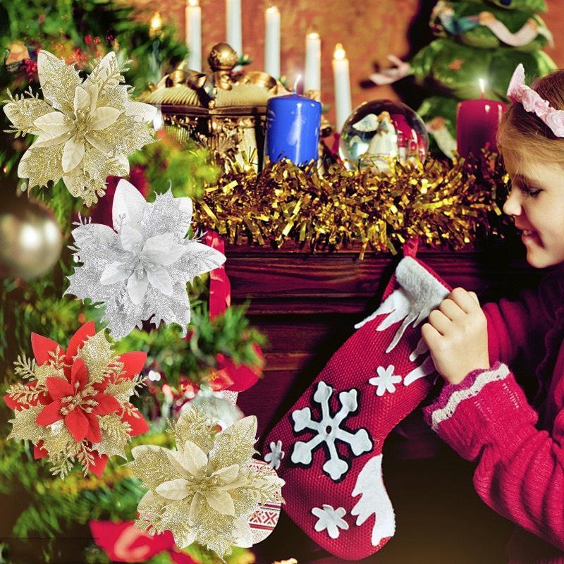 Sét 5 hoa trạng nguyên kim tuyến nhũ vàng đỏ size lớn 13cm trang trí cây thông noel vòng nguyệt quế tháp giỏ quà oản tài