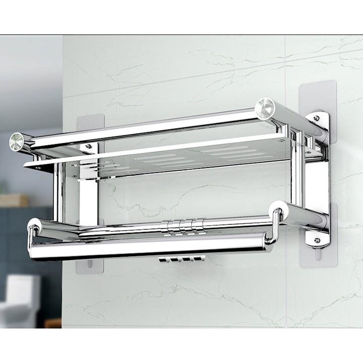 Kệ inox cao cấp treo khăn phòng tắm Giá treo khăn dán tường không cần khoan đục