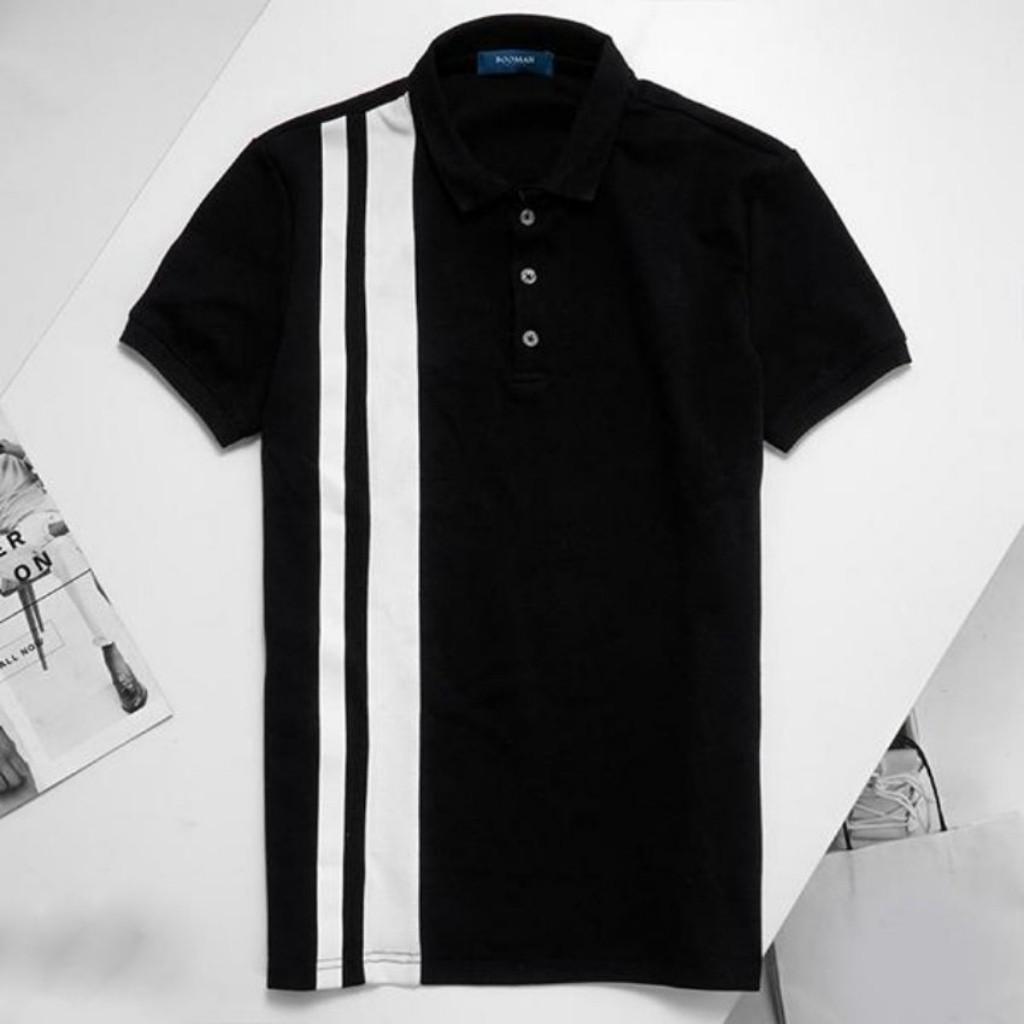 Áo Thun Nam Polo Phối Hai Sọc Thẳng Trắng Mẫu FD01 Thời Trang TOP FASHION SHOP Tạo Cảm Giác Thoải Mái Khi Mặc