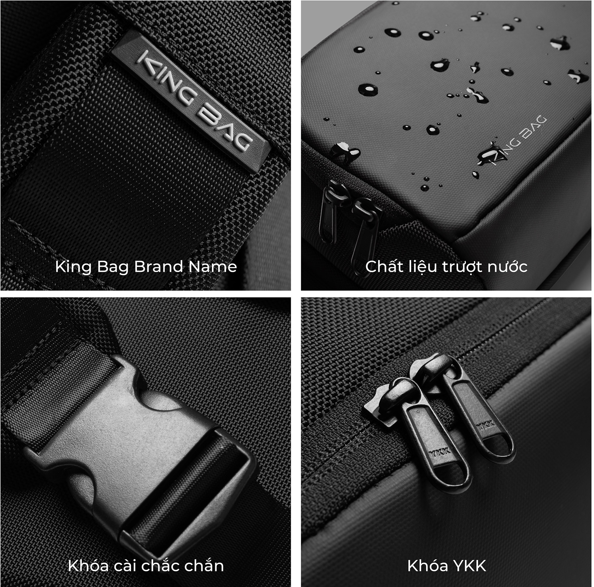 Túi đeo chéo đẳng cấp, hiện đại KINGBAG ORI 9.7”, nhiều ngăn, chống trộm vải kháng nước tốt, khóa YKK, màu đen - Hàng chính hãng