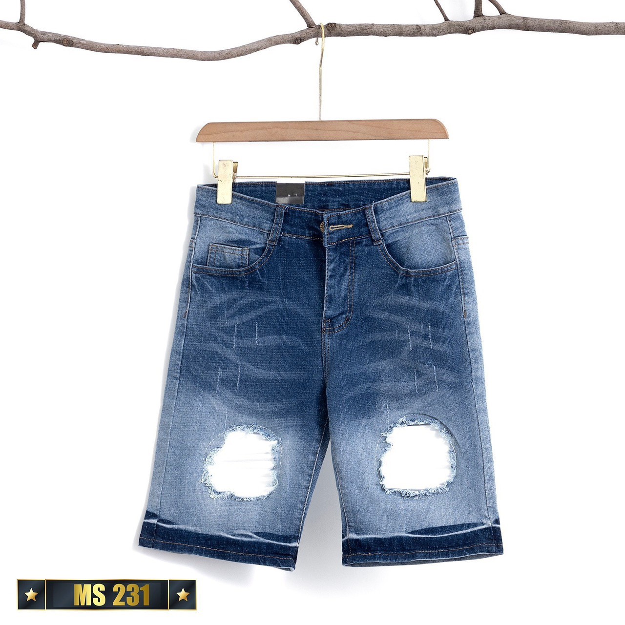 Quần Short Jean Nam Ngắn , Quần Bò Lửng Nam Co Giãn Siêu Chất Phối Rách Phong Cách Hàn Quốc OBOK Fashion MS231