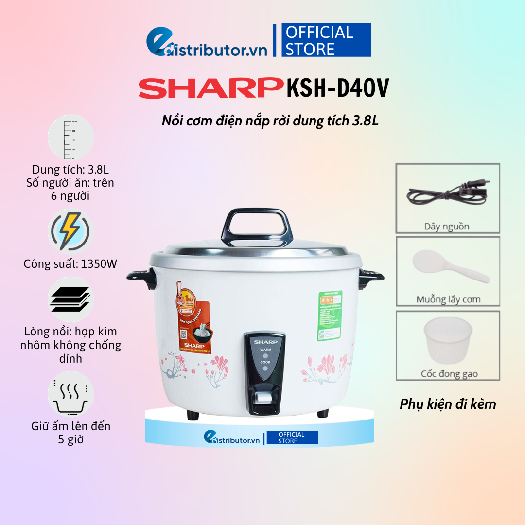 Nồi Cơm Nắp Rời Sharp KSH-D40V  - Màu Ngẫu Nhiên - Hàng Chính Hãng - Bảo Hành 12 Tháng