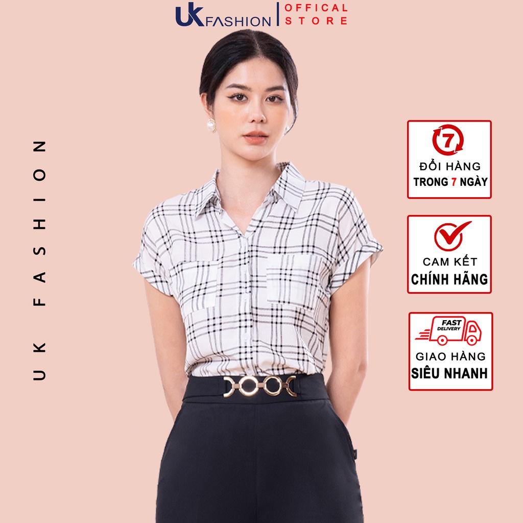 Áo Sơ Mi Nữ UK Fashion Thiết Kế Cỏ Đức Vai Chờm Họa Tiết Kẻ, Chất Liệu Nhập Hàn Cao Cấp NKSM2204001 - M