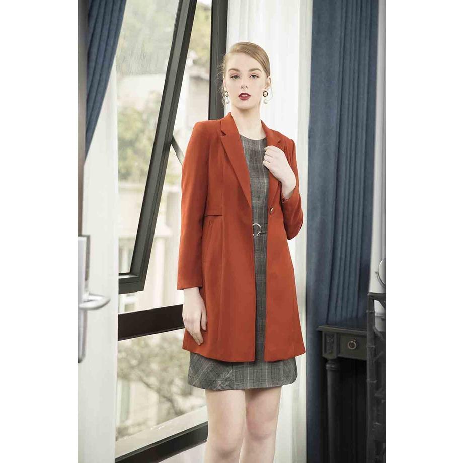 Áo khoác cam đất, dáng dài cổ K, túi chéo TOSON 83026C940