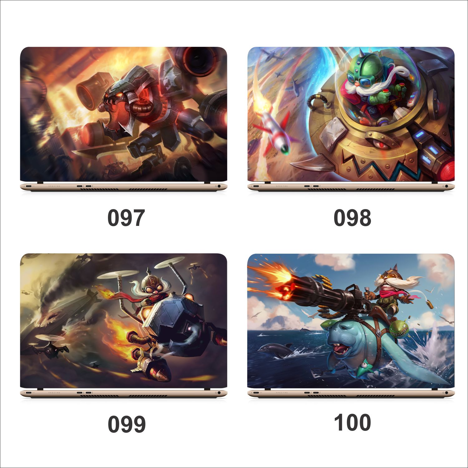 Miếng dán decal laptop Liên Minh Huyền Thoại skin Caitlyn, Camille, Cassiopeia, Cho'Gath, Corki - MS: 081 - 100