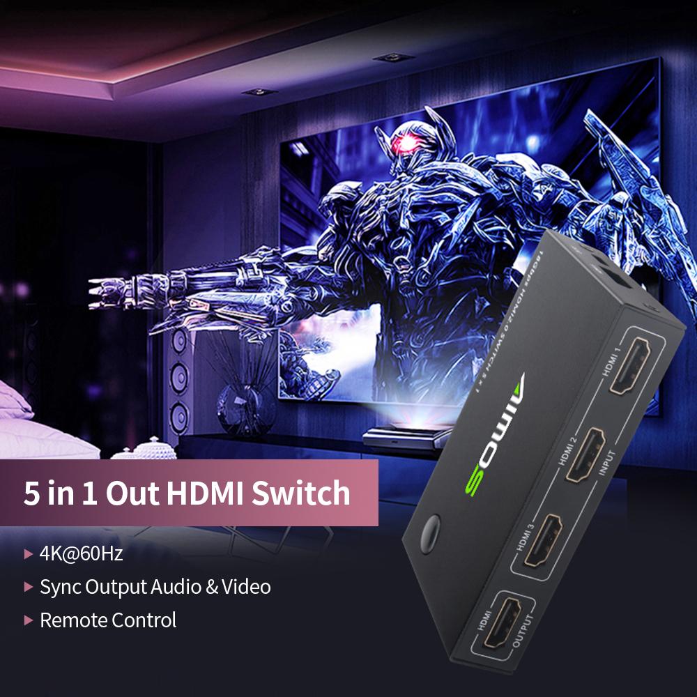 Bộ chuyển đổi HDMI AIMOS 5 trong 1 phân giải 4K @ 60Hz dành cho Bảng điều khiển trò chơi / Máy tính xách tay / DVD