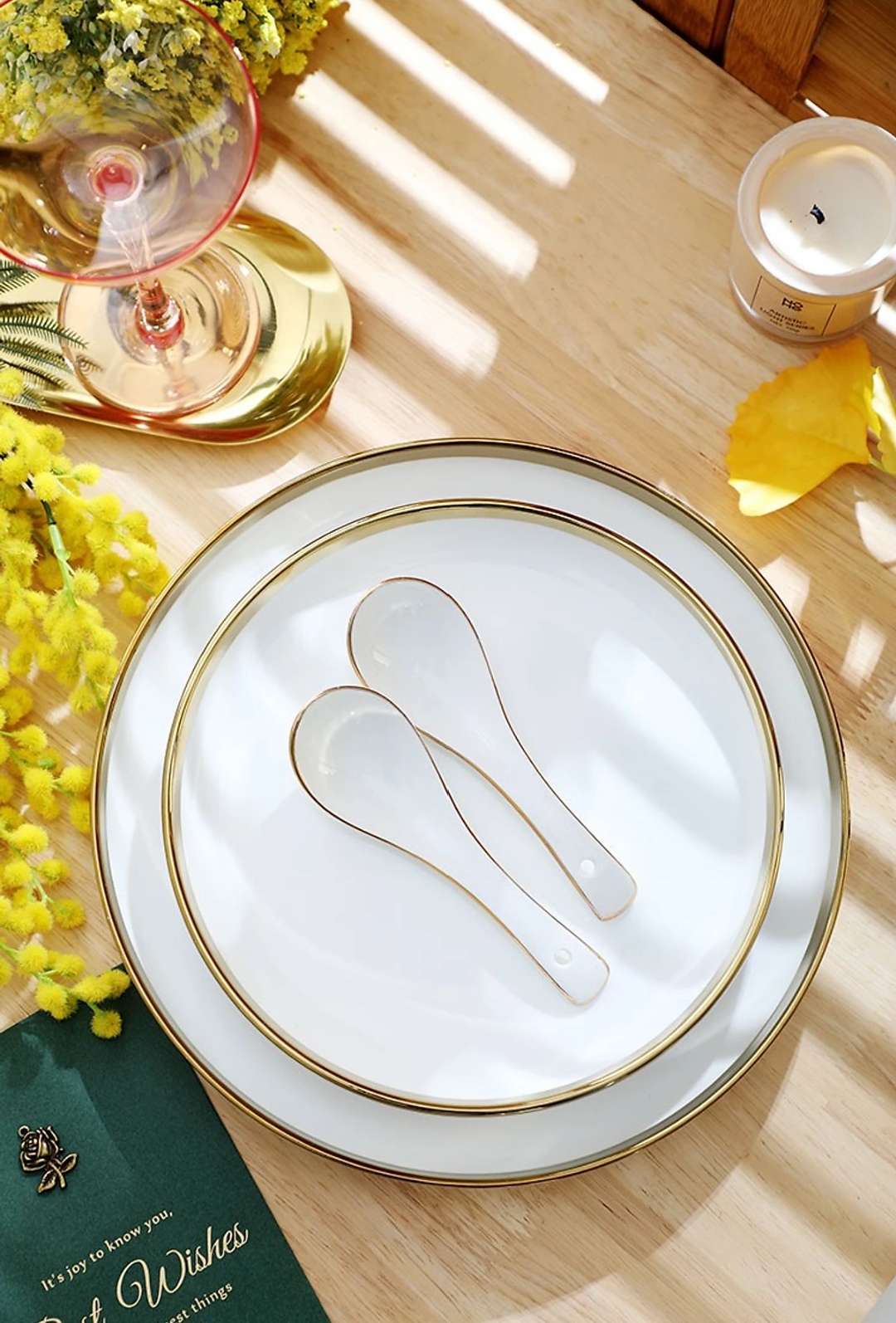 Bát đĩa 26 món. set bát 26 món màu trắng viền vàng - Sứ Cẩm Thạch Viền Vàng 24k Sang Trọng