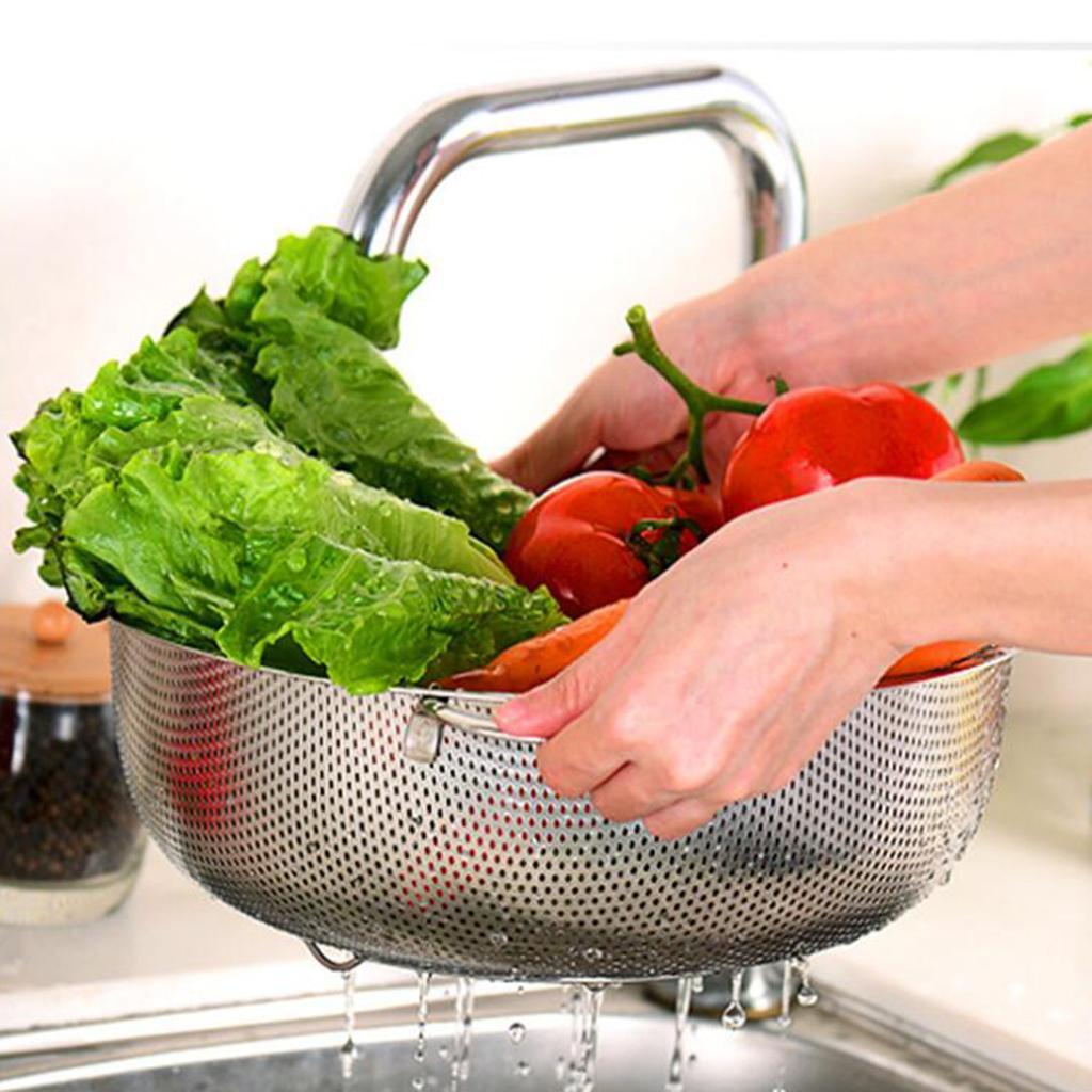2 Pieces Stainless Steel Colander Food Sifter Pasta Draining Basket Storage