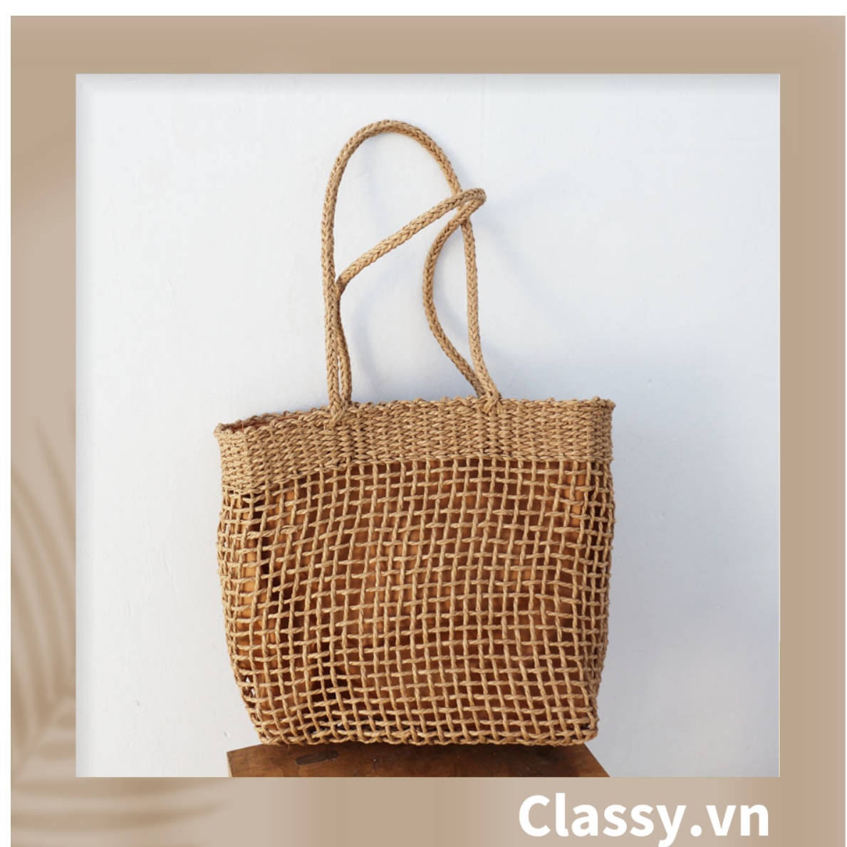 Túi cói Classy hình thang thời trang, thích hợp đi biển, đi dạo, đi chơi T1073