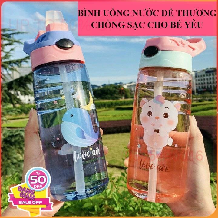 Bình Tập Uống Nước đựng Sữa Chống Sặc 450ml Cao Cấp Có Quai Chịu Nhiệt Tốt An Toàn Cho Bé mang đi học, đi chơi, du lịch - NGẨU NHIÊN