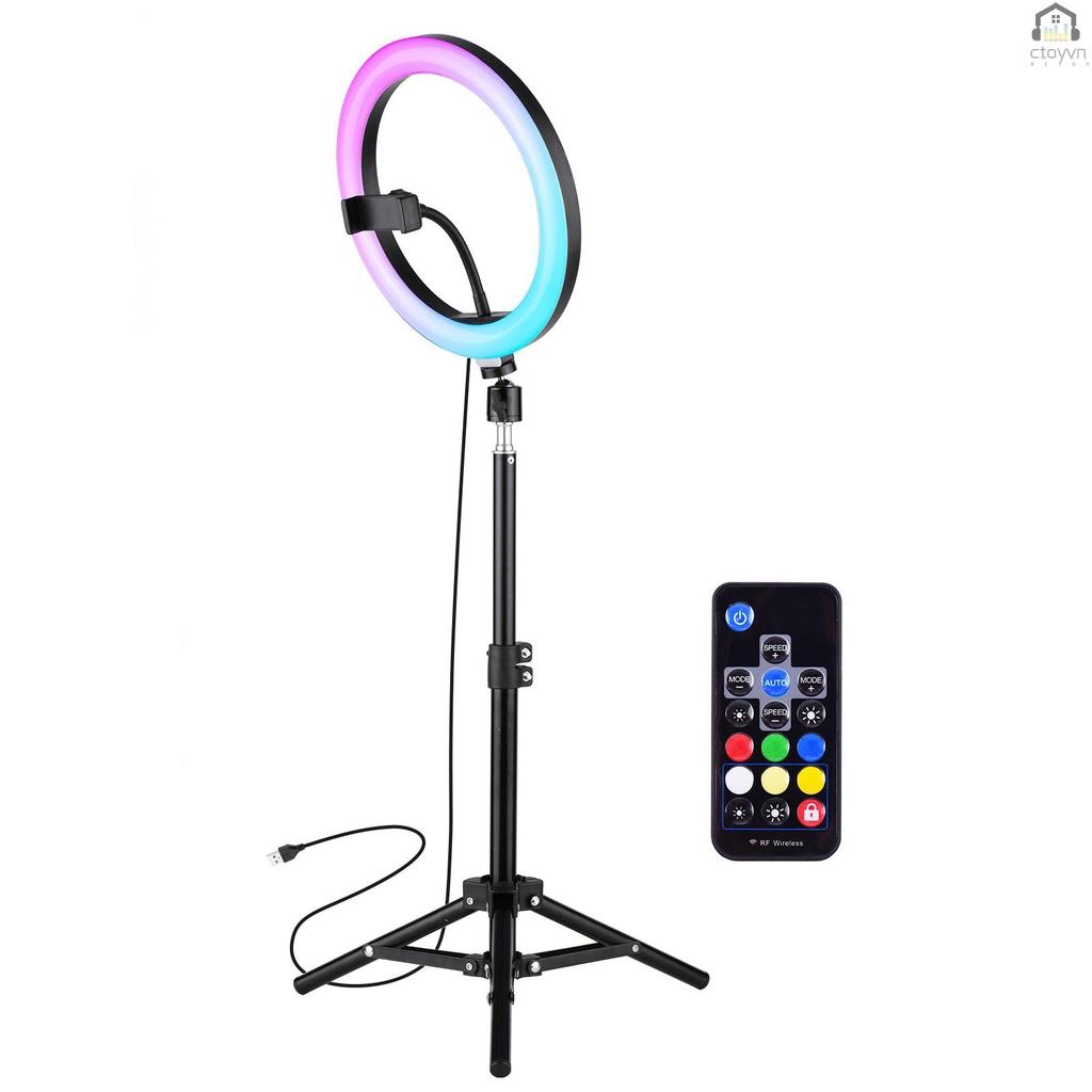 Vòng đèn LED RGB màu sắc 10 inch 3000-6000K điều khiển từ xa kèm giá đỡ điện thoại chuyên dụng cho chụp ảnh live stream