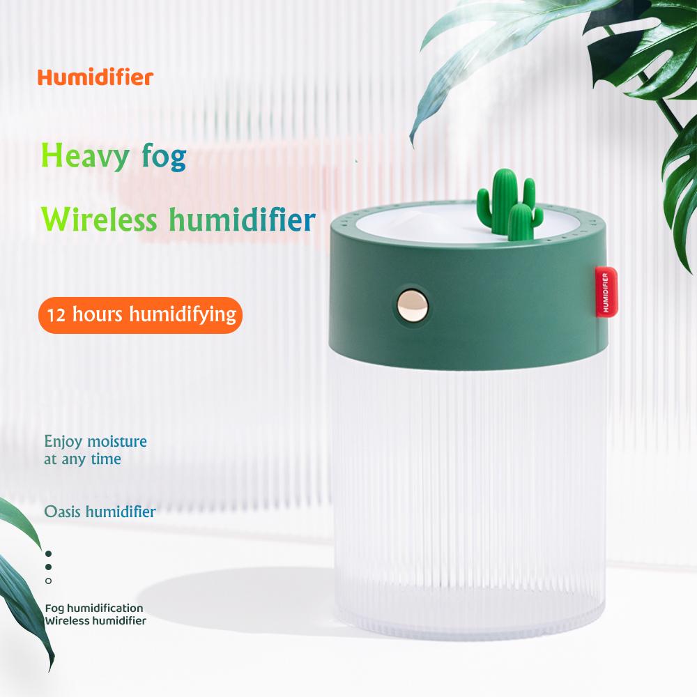 650ML Xương Rồng Máy Tạo Độ Ẩm Không Khí USB Có Thể Sạc Hương Thơm Khuếch Tán Ánh Sáng Đèn LED 2000MAh Pin Di Động Không Dây Âm Thanh Humidificador