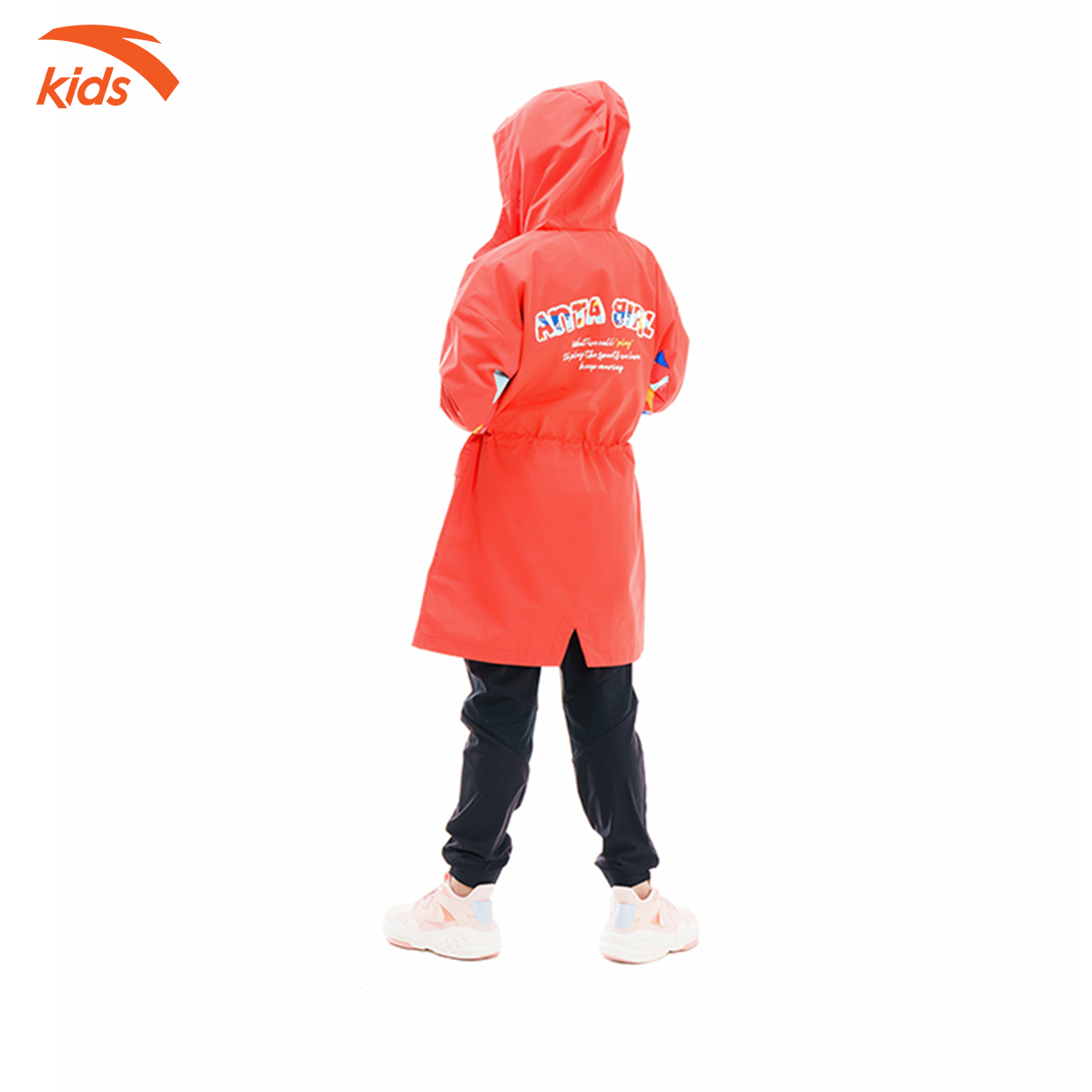 Áo khoác dáng dài bé gái Anta Kids chất liệu cao cấp, chống nước cản gió 362017686-2