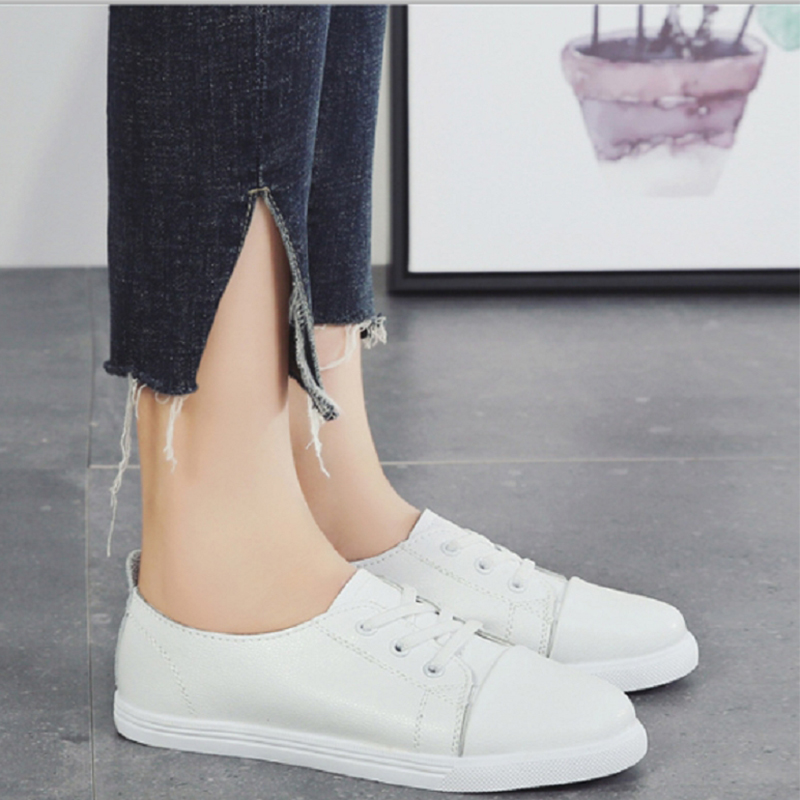 Women'S Flat Casual Shoes Wild Shallow Microfiber Leather White Shoes