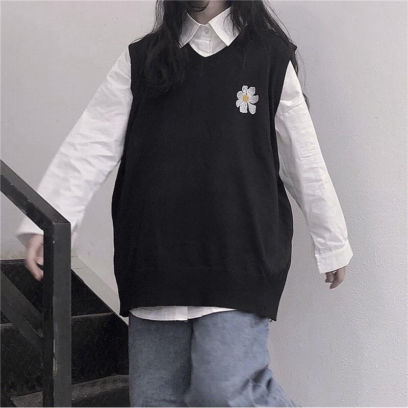 Áo gile unisex Wind form rộng thêu Hoa Cúc nam nữ oversize phong cách ulzzang