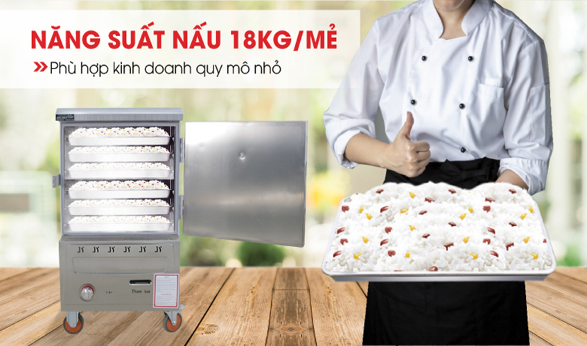 Tủ Nấu Cơm 18 Kg Gạo/ Mẻ Bằng Gas 6 Khay Nhập Khẩu NEWSUN - Hàng Nhập Khẩu